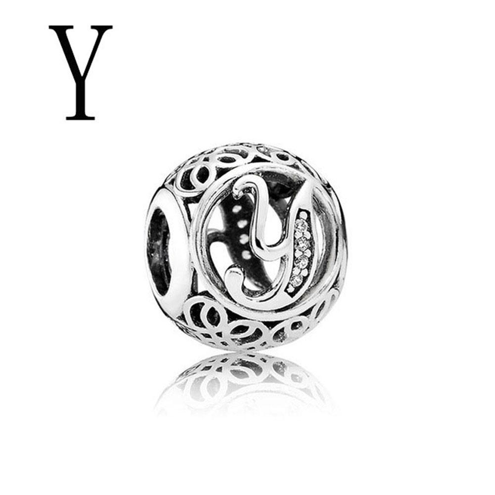 Европейская посеребренная медь Мелкие круглые бусины с буквами A D H Шарм Подходит для браслета «Сделай сам» для женских украшений