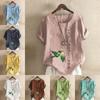Women's Fashion Bird Prined Round Neck Short Sleeve T-shirt Casual Cotton Linen Graphic Shirt Leisure Loose Summer Blouse Tops