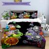 3pcs Duvet Cover Set (1*Duvet Cover + 2*Pillowcase, Without Core), Plants vs. Zombies Print Bedding Set, Bedroom Decor, All‑Season, Birthday Gift