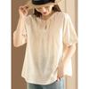 Women's Summer Cotton Linen Lace Embroidered Shirt Short-Sleeved Loose Retro Elegant Sweet Tops