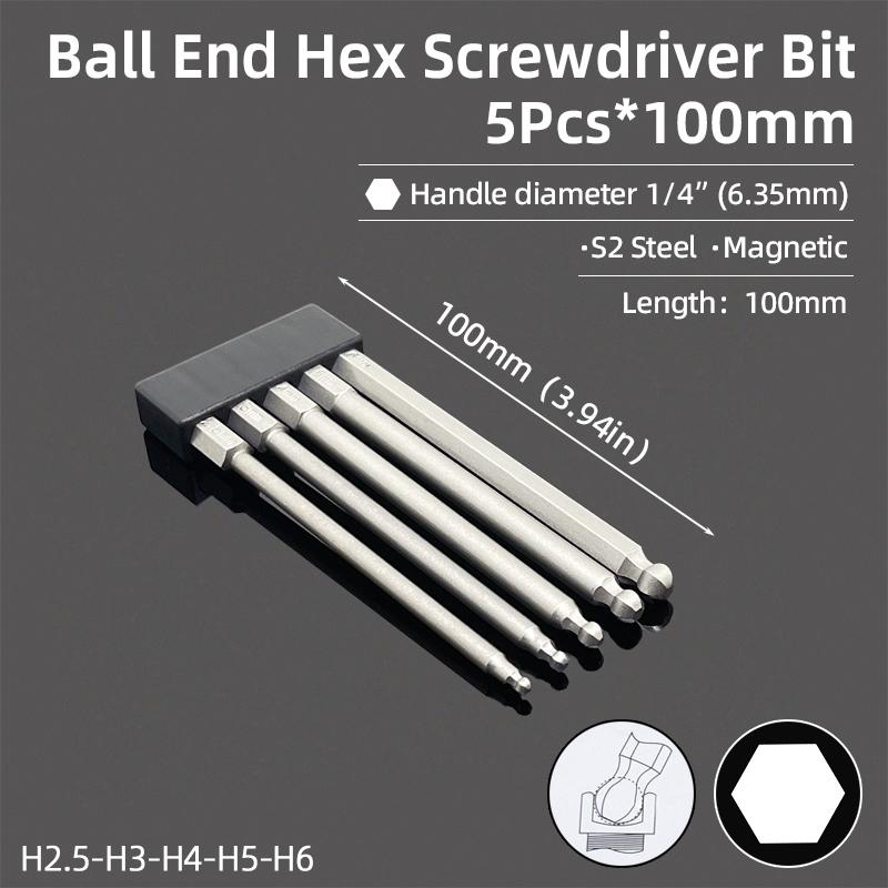 Набор шестигранных отверток с шаровым наконечником, шестигранный ключ, отвертка, сверло с хвостовиком 1/4 дюйма, магнитная сталь S2 65/100 мм, ручные ремонтные инструменты