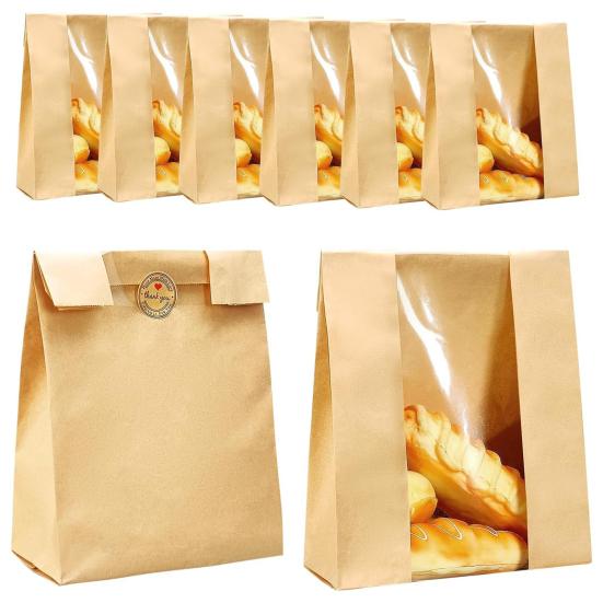 50Pcs Homemade Bread Bags with Window Food Grade BPA Free Food Packaging Storage Bags Paper Bakery Bags