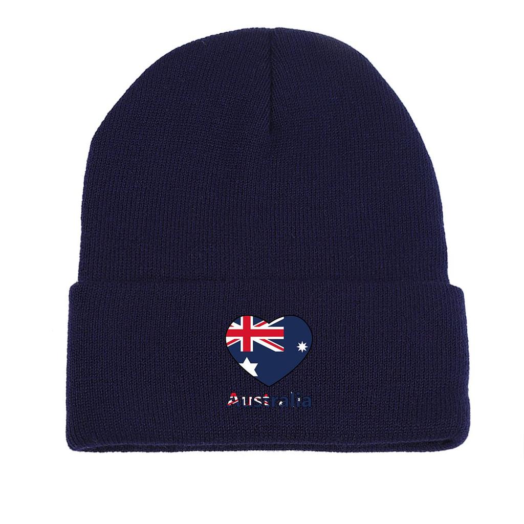 Heart Australian Flag Warm Knitted Cap Beanie, Patriotic Man Cap Cancer Chemo Slouchy Unisex Headwear Knit Hat Beanie