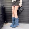 Fashion Skinny Cowboy Boots Women's New Pointed Toe Stiletto Heels Loose Over The Knee Mid-Leg Boots