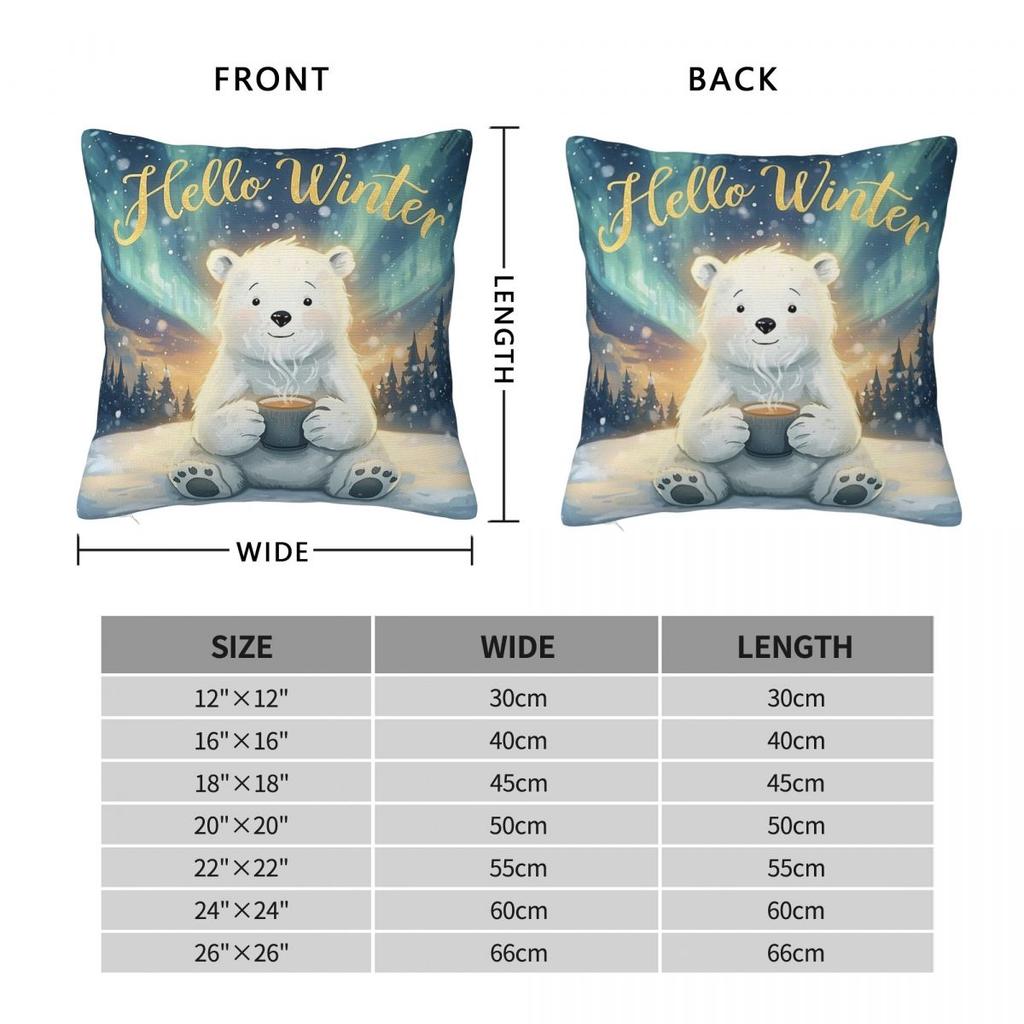 Hello Winter Polar Bear Square Pillowcase Polyester Linen Velvet Creative Zip Decorative Throw Pillow Case Home Cushion Cover