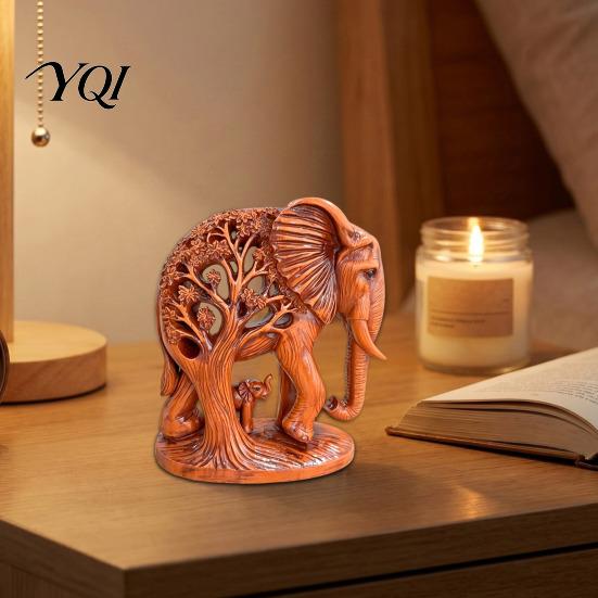 Tabletop Accents for Entryway Hollow Carved Mother and Baby Elephant Statue, Resin Figurine, Good Office Table Ornaments Luck Sculpture Home