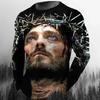 Модная повседневная мужская футболка с длинным рукавом с 3D-принтом в стиле ретро с изображением Иисуса Христа, уличная личность, свободный O-образный воротник, Harajuku, большой топ