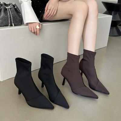 Осенние ботинки женские модные темпераментные ветрозащитные остроносые эластичные тонкие ботинки женские на тонком каблуке на среднем каблуке короткие ботинки
