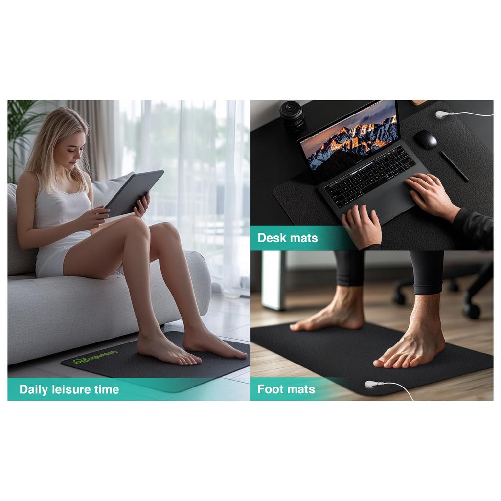 Заземляющий коврик для сна, энергии, снятия боли, воспаления, равновесия, противоскользящий заземляющий матрас из искусственной кожи с заземляющим шнуром, проводящий углерод