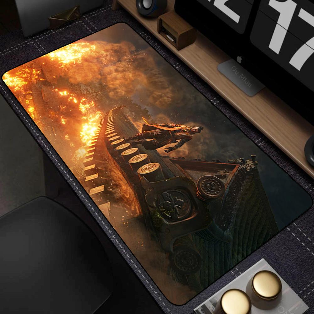 Extended Gaming Mouse Pad Thick Cloth Surface Rubber Mousepad Sekiro Stitched Edge XL Mouse Mat with Non-Slip Grip for Desktop