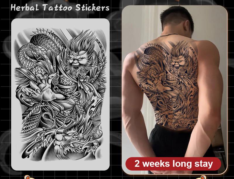 Long Stay Juice Ink Waterproof Tattoo Sticker Full Back Large Herbal Temporary Tattoo Men Body Art General Zhao Yun Dragon Tiger