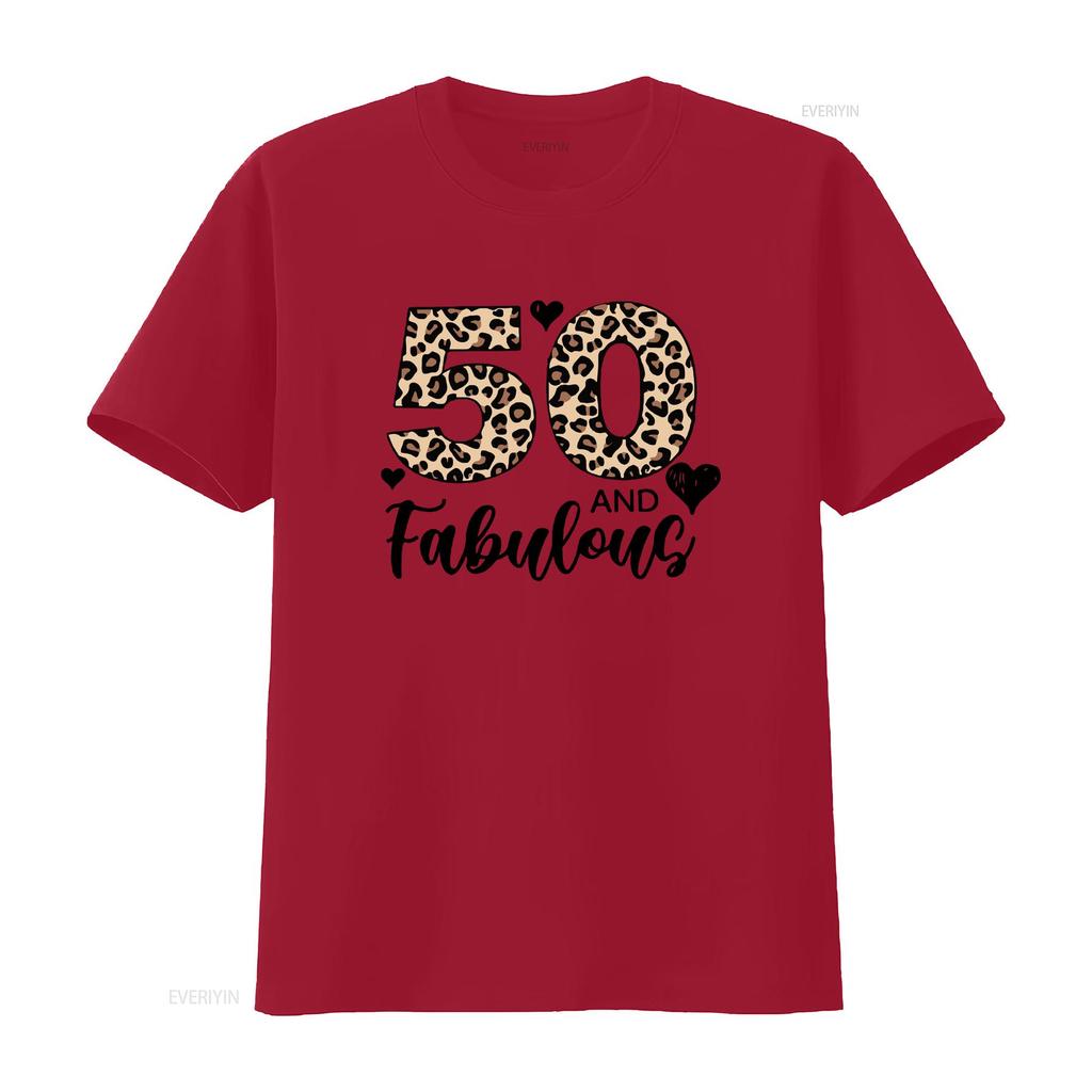 Leopard 50 And Fabulous T Shirt 50th Birthday For Unisex Fifty Party Crew Girls Night Vintage Slightly Stylish Casual