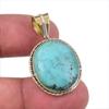 Natural Tibetan Turquoise Gemstone 925 Solid Silver Two Tone Pendant 1.25" P3n56
