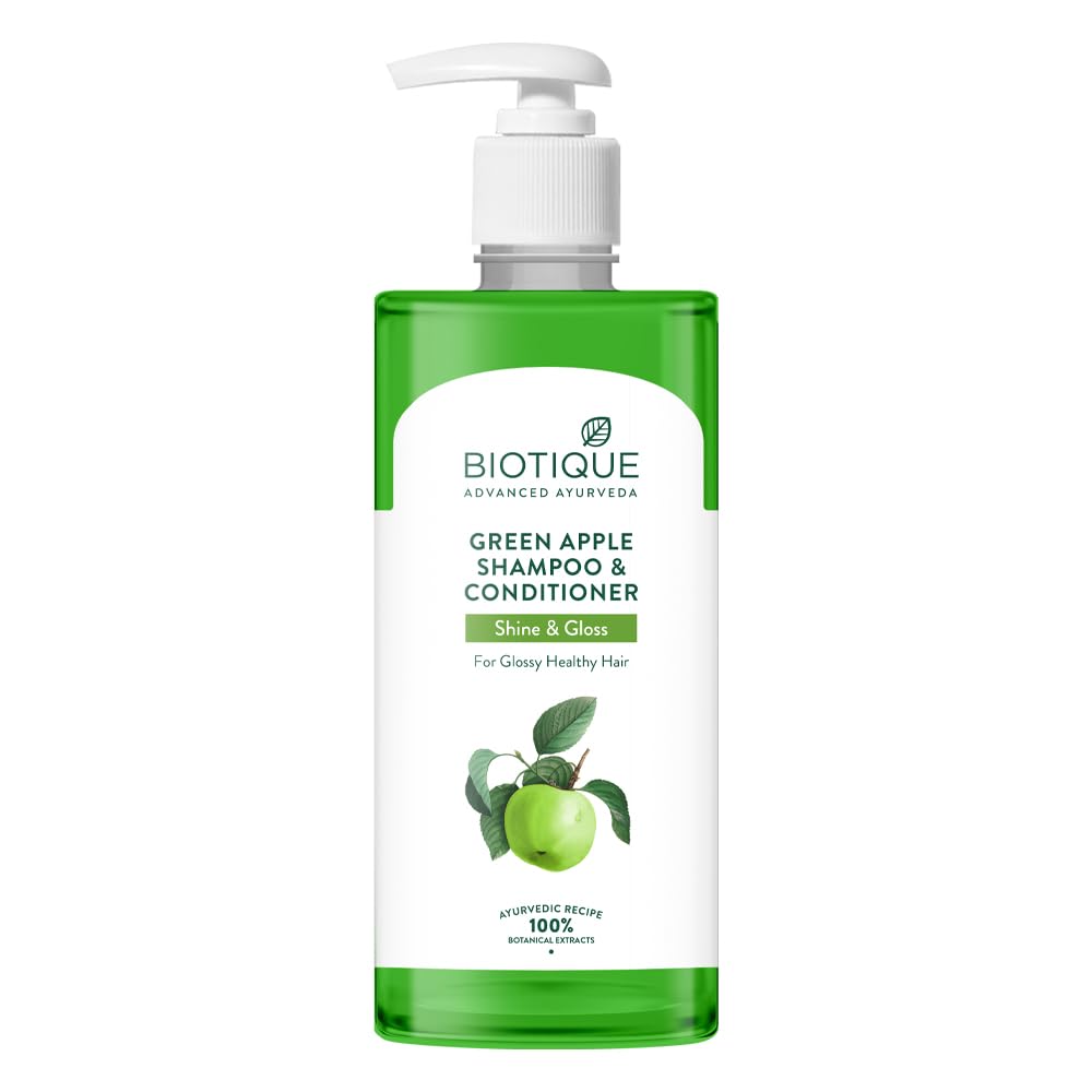 Biotique Шампунь и кондиционер «Зеленое яблоко» для блеска и сияния | Способствует здоровью, блеску и сиянию волос | Питает кожу головы | Делает волосы мягкими и гладкими |100