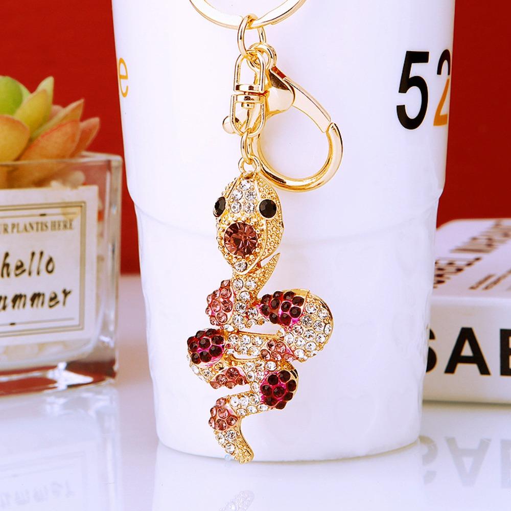 Fortune Rhinestone Snake Keychain Exquisite Women's Bag Pendant Cute Snake Lucky Pendant  Couple
