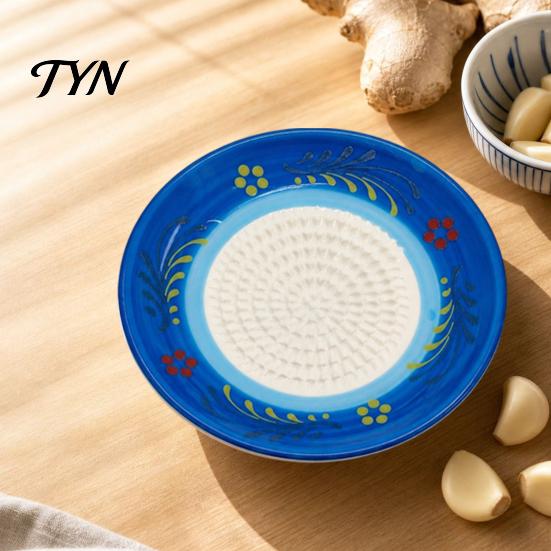 Small Dinner Plate Ceramic Garlic Grater Plate, Manual Kitchen Grinding Tool for Ginger Spice, Onion Masher Non-Stick Grinder Fruits Vegetables,