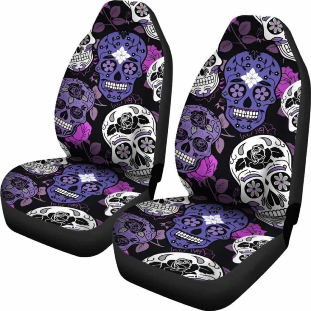 Sugar Skulls Purple Car Seat Covers Pack Of 2 Universal Front Seat Protective Cover Four Seasons Seat Cushion Cover Halloween