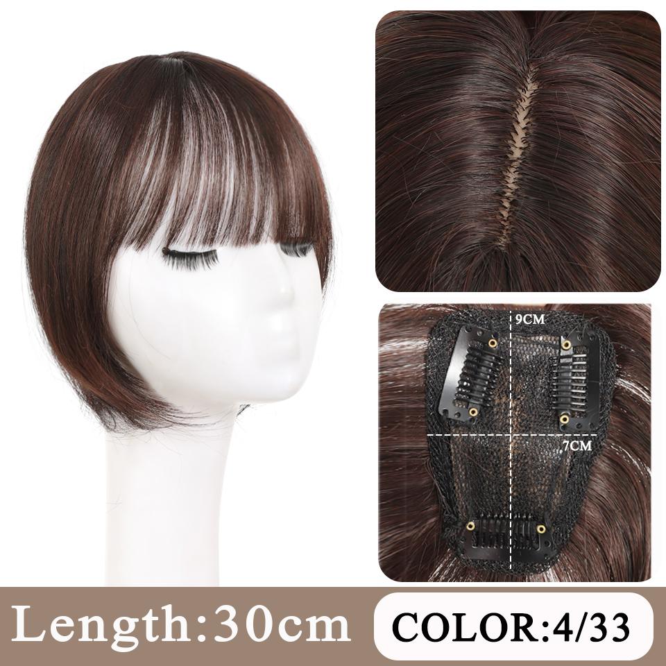 Синтетический длинный прямой топпер с 3 зажимами, заколка для наращивания волос с челкой, натуральный пушистый невидимый головной убор с челкой
