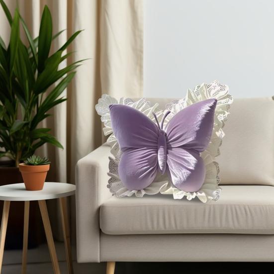 Декоративная подушка-бабочка, плюшевая подушка-бабочка с кружевной оборкой, декоративная подушка для спальни, для дивана в гостиной, кровати, автомобиля