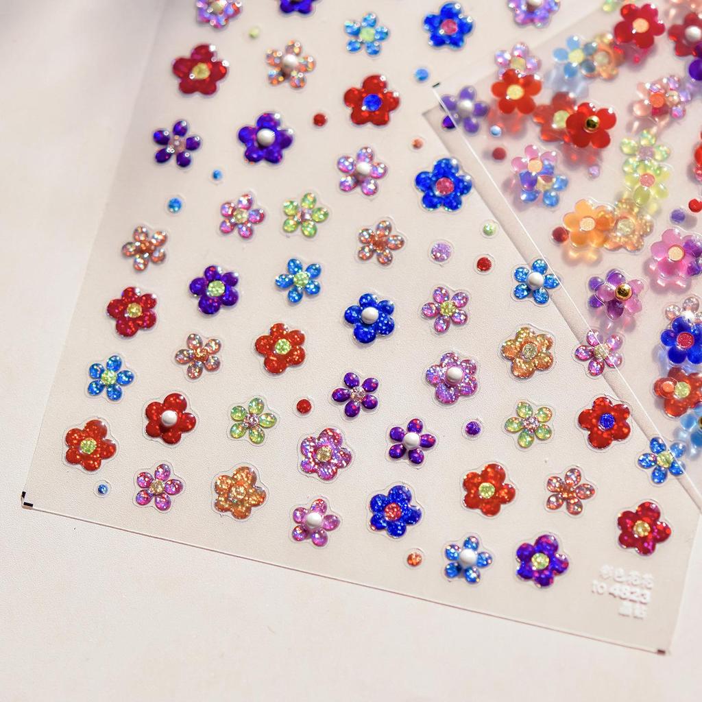 Tomoni Crystal Diamond Children's Nail Stickers - Mixed Style, Colorful Floral Ornaments