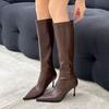 2025 New Wind Pointed Thin But Knee Boots Women's Autumn Thin Heel High Boots Rear Zipper High Heel Thin Boots