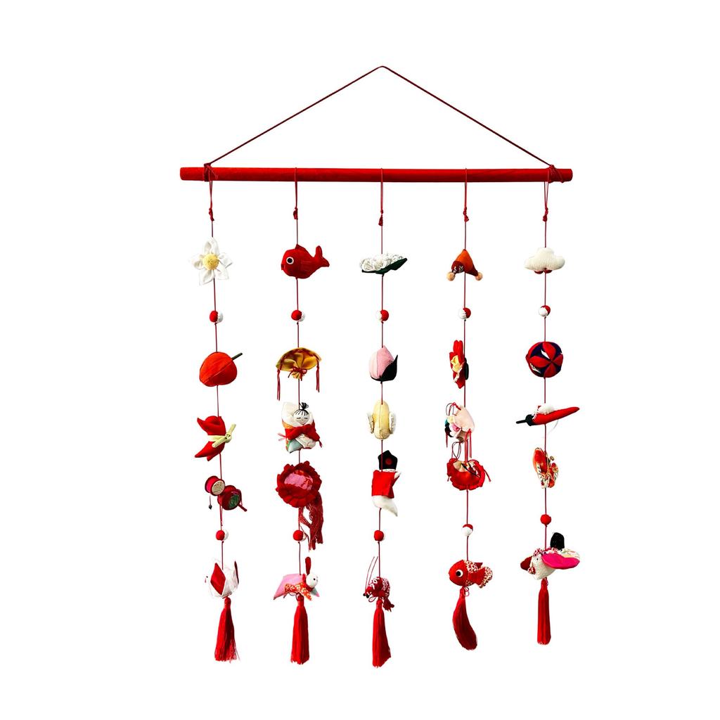 Hanging Tapestry Hanging Hina Chirimen Perfect for the Doll Hina for the First Doll Festival Chikyu-ya [5-Piece 78316] Dolls, Fabric, Cute, Compact,