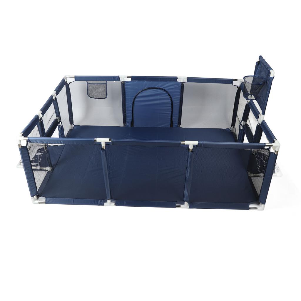 Большой детский манеж, регулируемый, симпатичный, прямоугольный, детский забор с футбольной рамкой, темно-синий