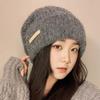 Шапка с большой головой, свободная теплая шерстяная вязаная шерстяная шапка, открывающая лицо, защита маленьких ушей, большая кромка, холодная шапка, начес