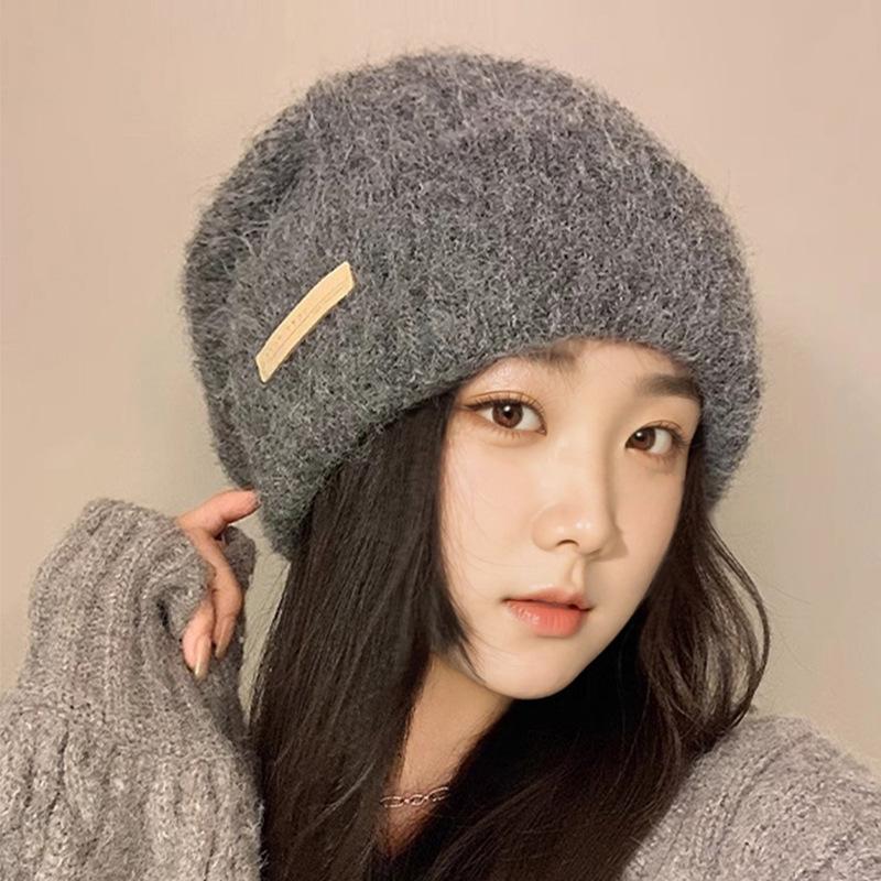 Шапка с большой головой, свободная теплая шерстяная вязаная шерстяная шапка, открывающая лицо, защита маленьких ушей, большая кромка, холодная шапка, начес