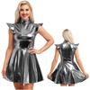 Women's Halloween Party Dress - Shiny Metallic A-line with Mock Neck & Cap Sleeves Fashion Bar Club Wear