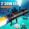 30W Professional Diving Flashlight IPX8 Waterproof Amphibious Powerful Torch White+Yellow Light Scuba Flashlights Underwater Lantern