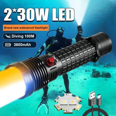 Профессиональный фонарь для дайвинга мощностью 30 Вт, водонепроницаемый, IPX8, мощный фонарь-амфибий, белый+желтый свет, подводные фонарики