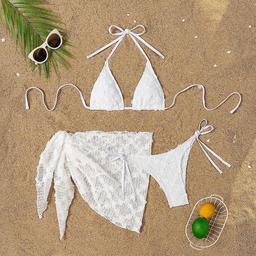 2025 European & American Hot Sexy Mesh Slimming Halter Tie-Up Bikini Swimsuit for Women