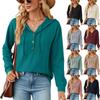New Solid Color Hooded Button Loose Long Sleeve Sweatshirt for Women
