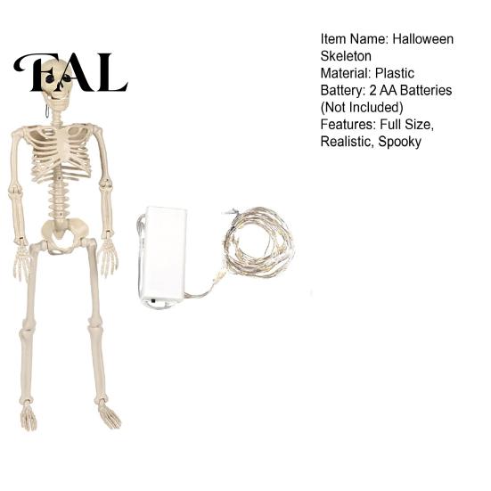 Cemetery Themed Landscaping 36 Inches LED Light Up Halloween Skeleton, 3FT Life Size Full Body Skeleton with Lights Posable Plastic Human Bones