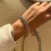 Punk Half Gold Color Half Copper Color Chunky Wide Chains Bracelets Woman Rock Toggle Clasp Bracelet Statement Zircon