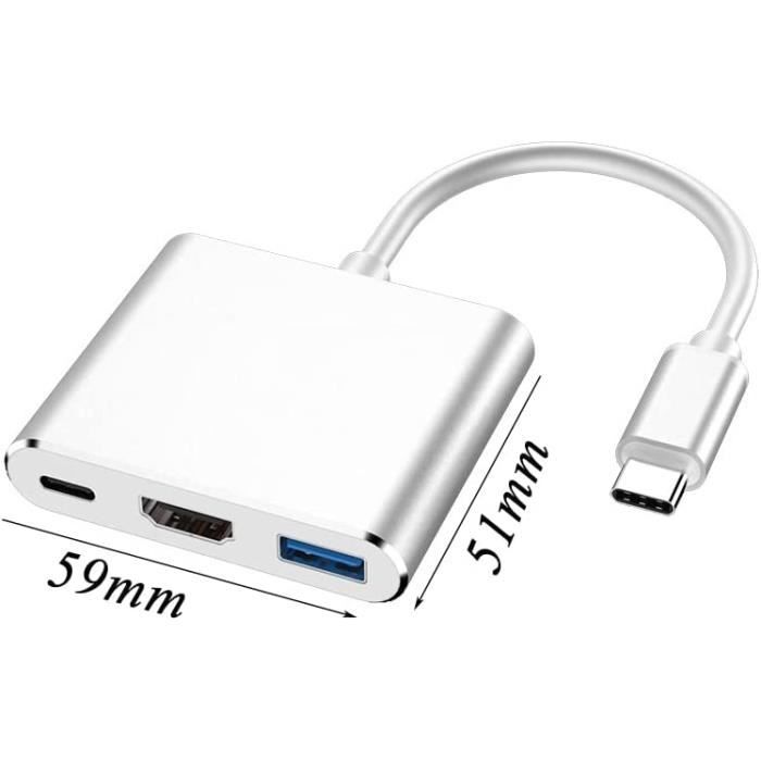 Adaptateur USB C vers HDMI 4K - HUB - Multiport - USB 3.0 - Charge rapide - 3 ports