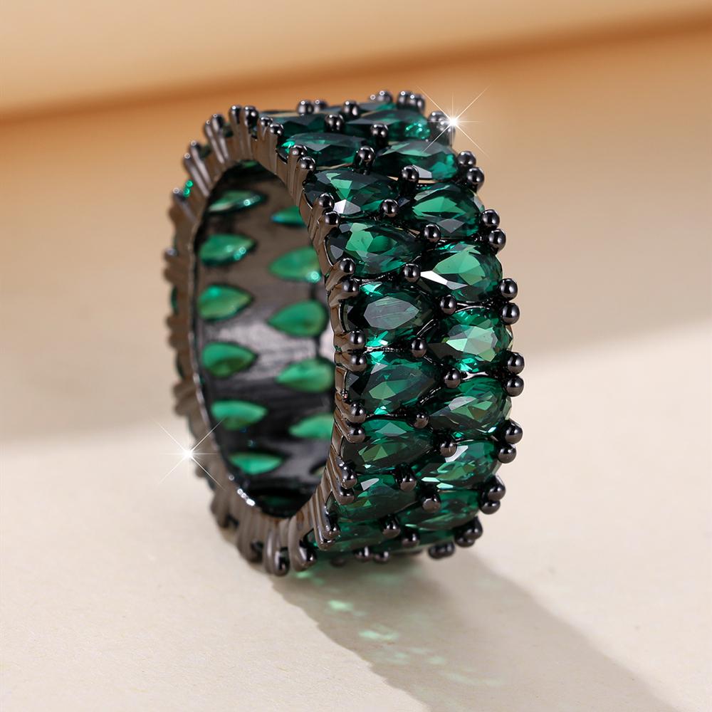 Двухслойные кольца с цирконием для женщин, винтажное черное, золотое, цветное, с зеленым кристаллом, обручальное кольцо, свадебные украшения