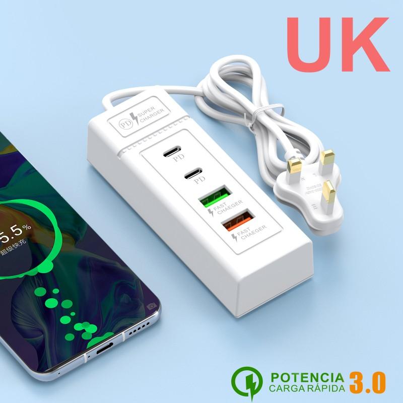 4 Ports USB C Charger Power Strip PD Type C Fast Charging Wall Charger Socket USB Quick Charge 3.0 EU/US/UK Plug Power Adapter