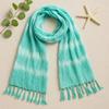 Boho Linen-Blend Turquoise Tie-Dye Long Tassel Scarf
