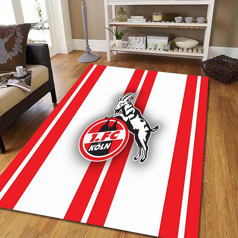 1. Квадратный ковер с фланелевым узором FC Köln, Ковер для гостиной, спальни, дивана, игровой комнаты, Нескользящий коврик для пола