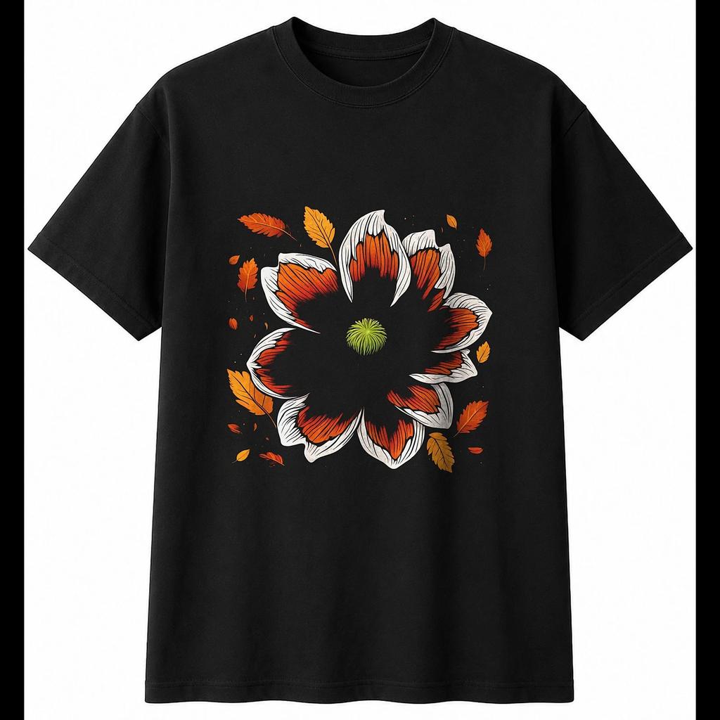 Anemone Flower in Autumn Nature Mens T-Shirt Black 100% Cotton Floral Printed