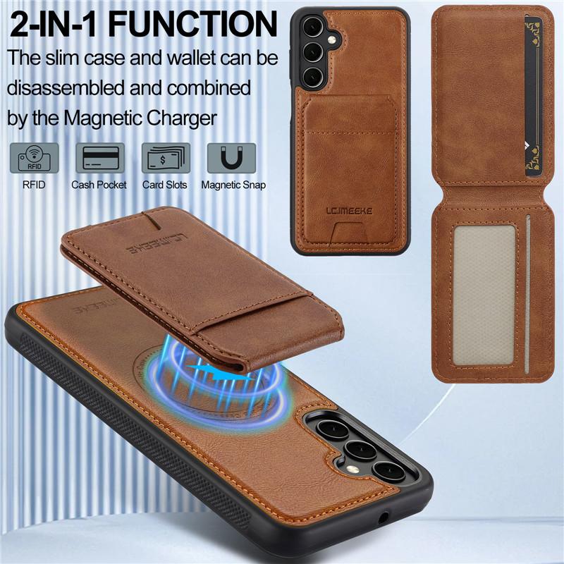 Кожаный чехол-книжка с магнитной застежкой Magsafe для Samsung Galaxy S25 FE S24 Ultra S23 S22 Plus S21 A17 5G A56 A36 A16 A55 A35 A15 A54 A14 с отделением для карт