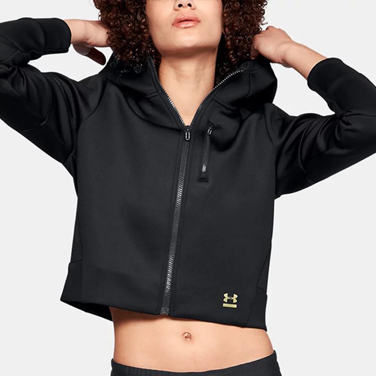 Under Armour Perpetual Short Casual Sports Hoodie Женские толстовки с капюшоном черного цвета 1314255-001