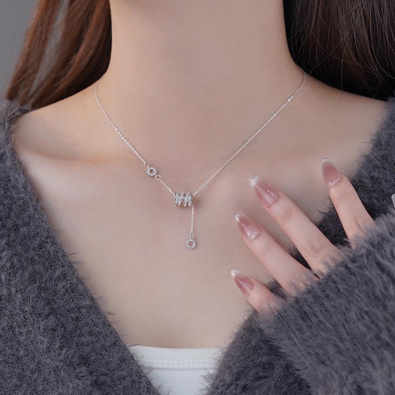 Серебряное ожерелье с кисточкой для женщин, Элегантный кулон полностью усыпанный бриллиантами, Идеальный подарок на День святого Валентина.