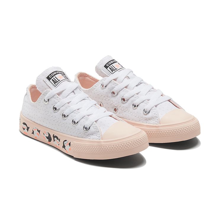 Converse Chuck Taylor All Star Canvas Удобные Низкие Кеды Детские Холщовые Кеды Детские Кроссовки Белые Розовые 669291C