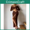 Женский комплект из двух предметов в стиле стритвир: платье с длинным рукавом и V-образным вырезом, разрезом и вставками для повседневного стиля