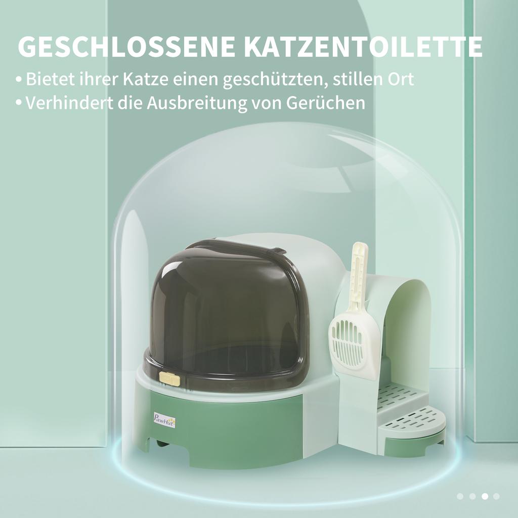 2 in 1 Cat Litter Box, with Drawer Pans, Scoop, Openable Cover - Green