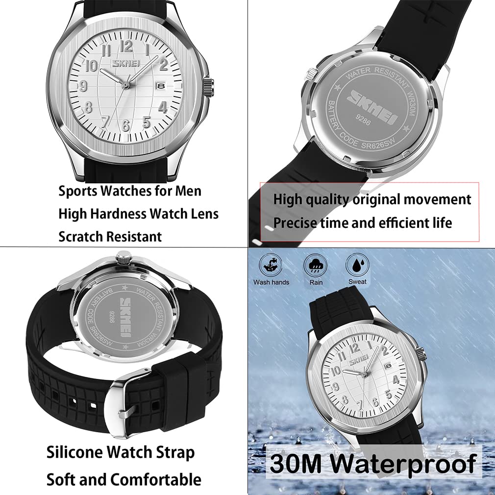 Силиконовые спортивные водонепроницаемые наручные часы стильные повседневные брендовые аналоговые часы для джентльмена большие арабские цифры легко читаемый циферблат дата флуоресцентная роскошь