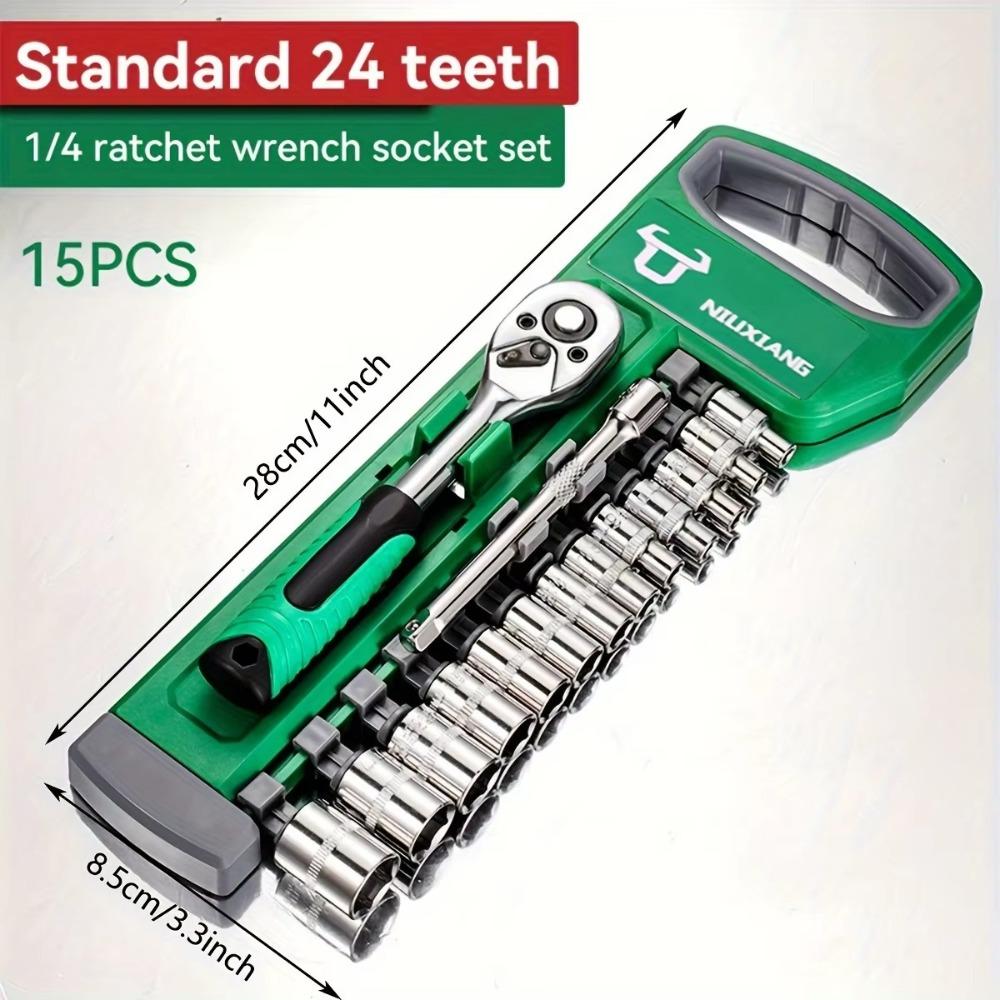 Chrome Vanadium Steel Ratchet Wrench Kit 1/4 Sleeve Spanner New Socket Wrench Set Socket Deep Nut